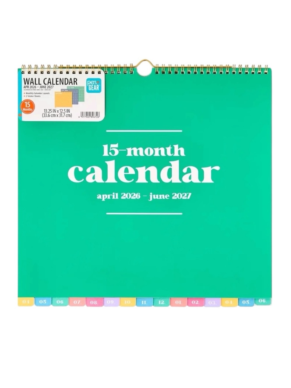 Pen+Gear Monthly Large 15 Month April 2026 -June 2027 Wall Calendar w/ Stickers